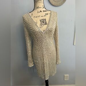 Amazing Lace pearl sequins glamorous mini dress v rhinestone neck spectacular